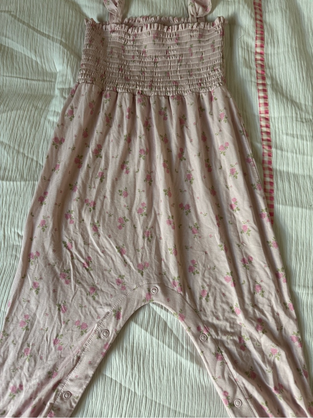 In my Jammers Pink Floral Smocked Romper - Picture 5 of 7